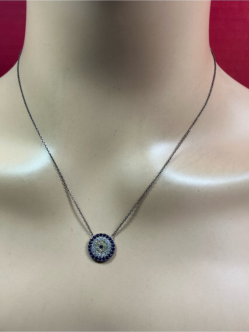 Sterling Silver Blue and White Halo Pendant Necklace